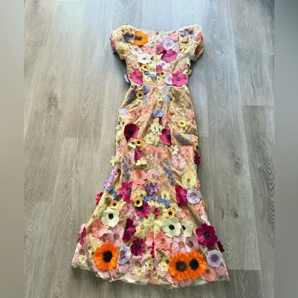 elliatt astraea multi-colored 3d floral lace embellished maxi dress size XS  NEW